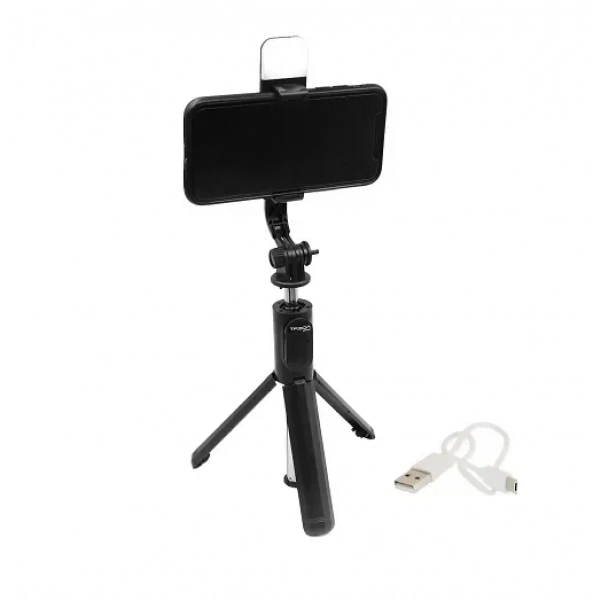 Πτυσσόμενο Selfie Stick με LED φωτισμό, τρίποδο & τηλεχειριστήριο bluetooth Treqa Selfie-04 μαύρο
