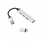 USB Hub 3.0 με 4 θύρες USB-A & αντάπτορα Type-C Treqa USB-3 ασημί