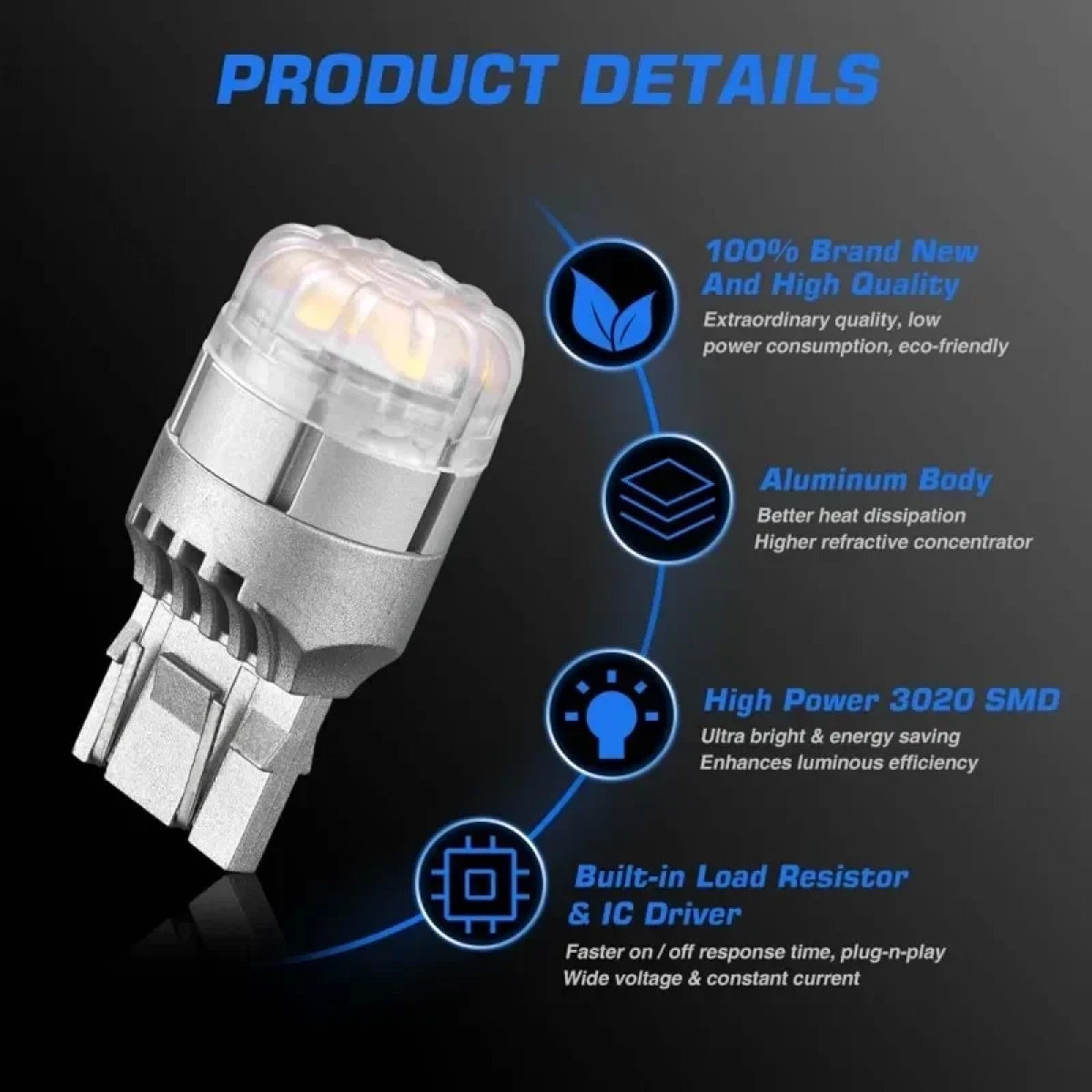 Διπολική Λάμπα T20 LED 7443 12V 9 SMD 3020 9W 700LM 6500K ψυχρό λευκό 2 τεμάχια A500 SL2 7443W NOVSIGHT
