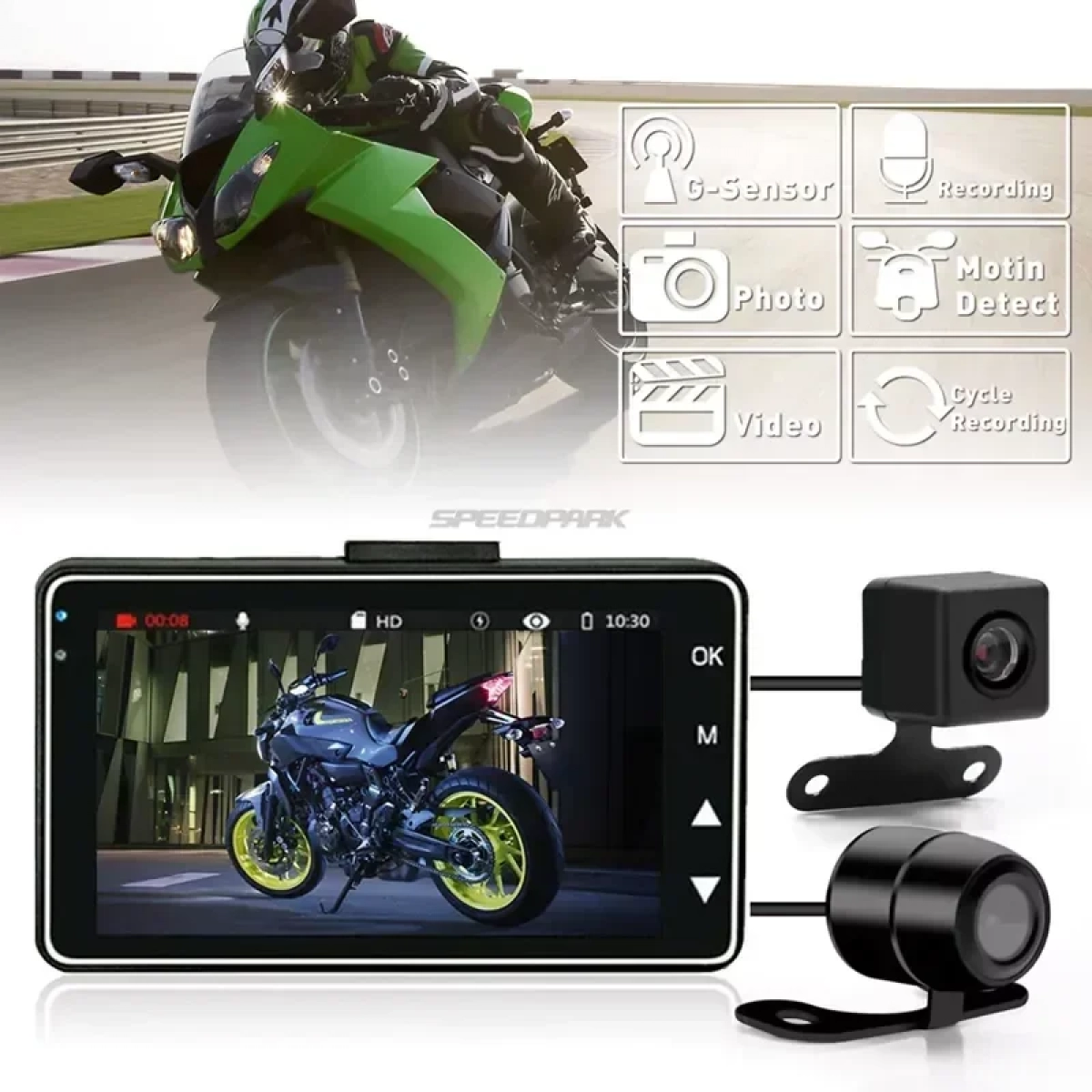 MT80 1080P Καταγραφικό Μοτοσυκλέτας DVR με δύο κάμερες Αδιάβροχες