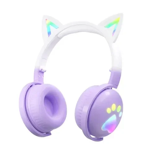 Ασύρματα Ακουστικά Bluetooth Ke28 Cute Cat Ears Με Αποσπώμενο Μικρόφωνο Σε Μωβ-Λευκό Χρώμα