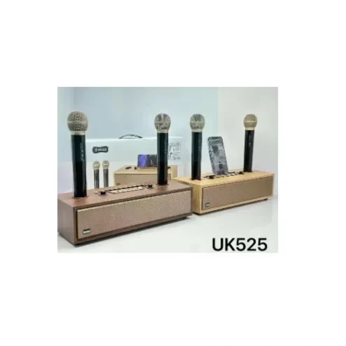 Ξύλινο Ηχείο Καραόκε XM-UK525 Bluetooth με 2 μικρόφωνα σε Μπεζ χρώμα