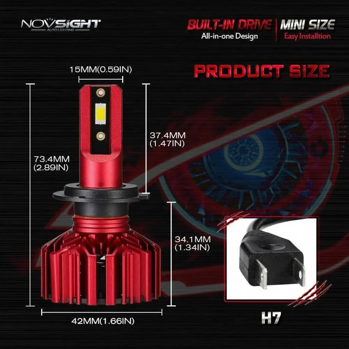 NovSight Λάμπες Αυτοκινήτου H7 LED 6000K Ψυχρό Λευκό 60W 2τμχ