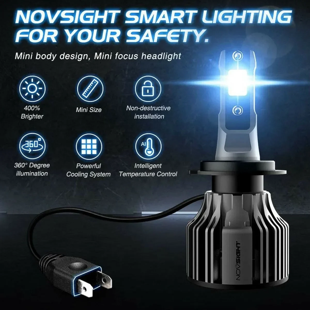 NovSight Λάμπες Αυτοκινήτου N39 H7 LED 6000K Ψυχρό Λευκό 12V 72W 2τμχ