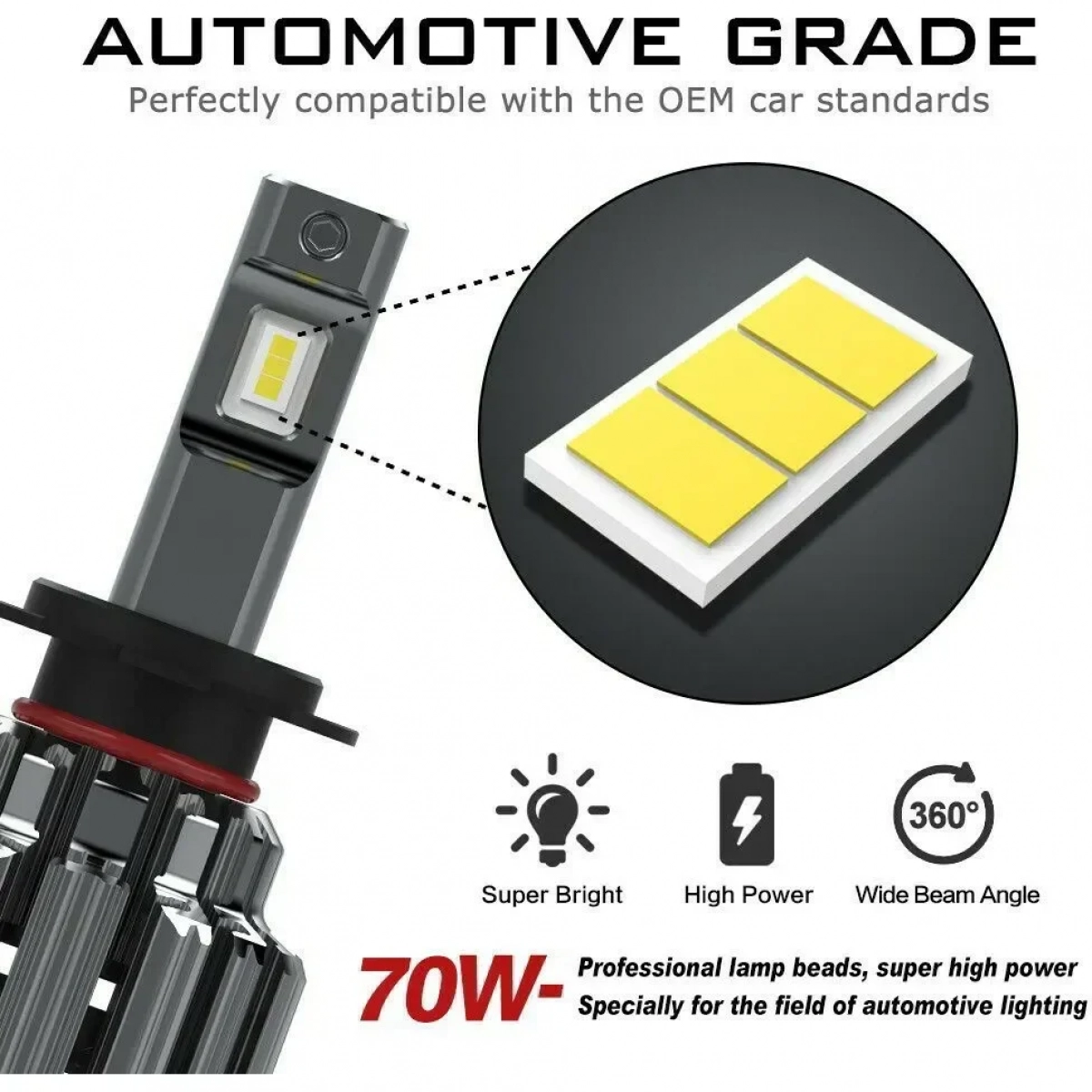 NovSight Λάμπες Αυτοκινήτου F03 H7 LED 6000K Ψυχρό Λευκό 12-24V 70W 2τμχ