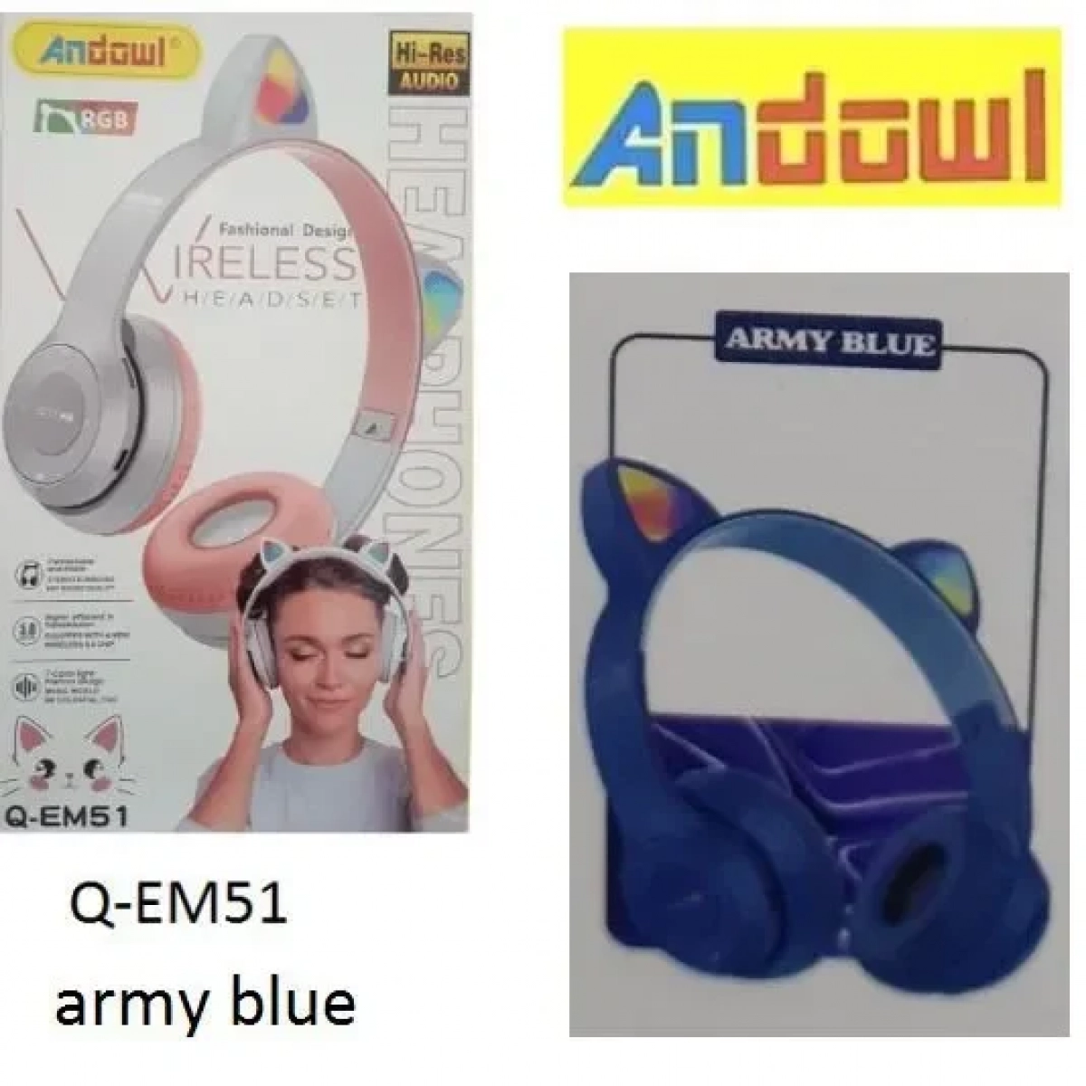 Andowl Q-EM51 Ασύρματα/Ενσύρματα On Ear Ακουστικά Μπλε