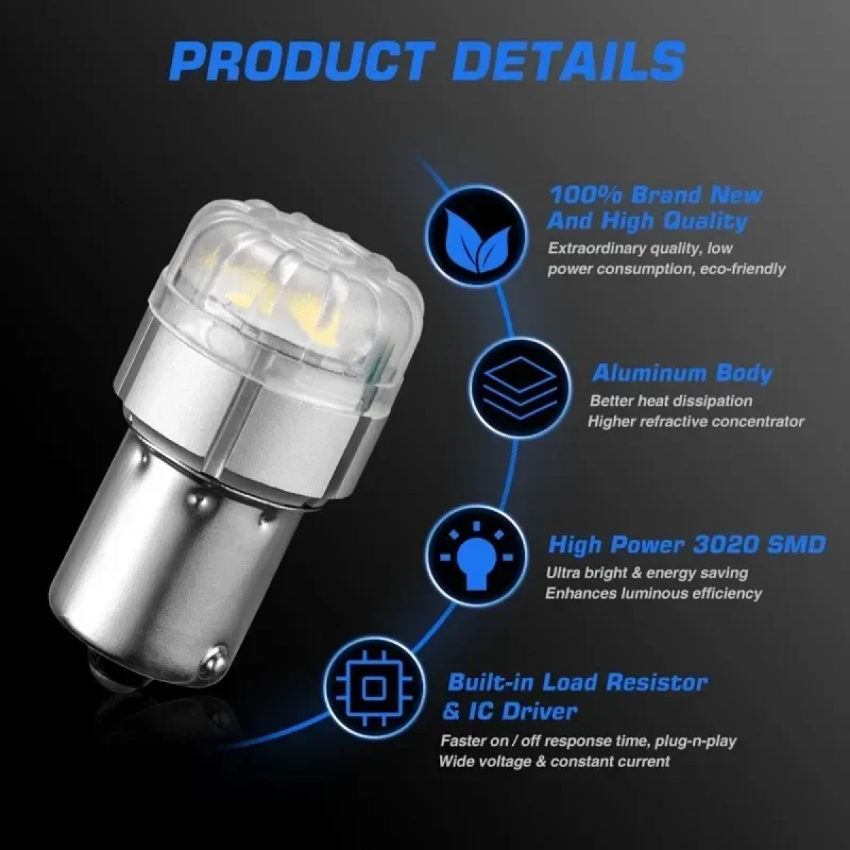 Μονοπολική λάμπα LED 1156 BA15S 12V 9 SMD 3020 9W 700LM 6500K ψυχρό λευκό 2 τεμάχια A500 SL2 1156W NOVSIGHT