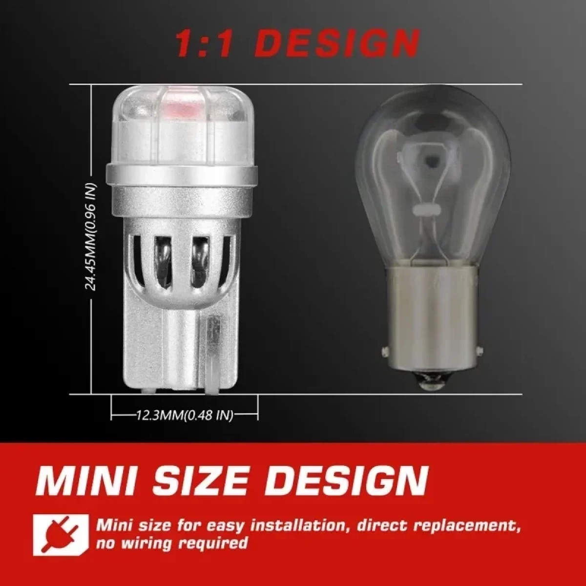 T10 LED 12V 3 SMD 3020 3W 65LM κόκκινο 2 τεμάχια A500 SL2 T10R NOVSIGHT