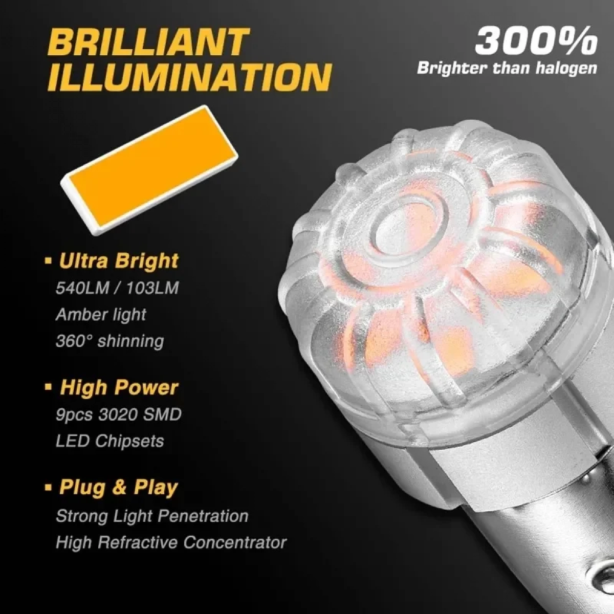 Διπολική λάμπα LED 1157 BAY15D 12V 9 SMD 3020 9W 540LM πορτοκαλί 2 τεμάχια A500 SL2 1157O NOVSIGHT