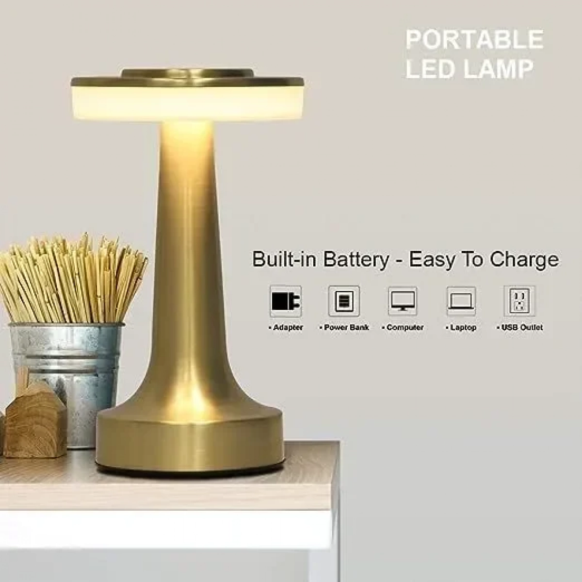 Retro LED Επιτραπέζιο Φωτιστικό Αφής USB Επαναφορτιζόμενο 30370 σε Χρυσό χρώμα