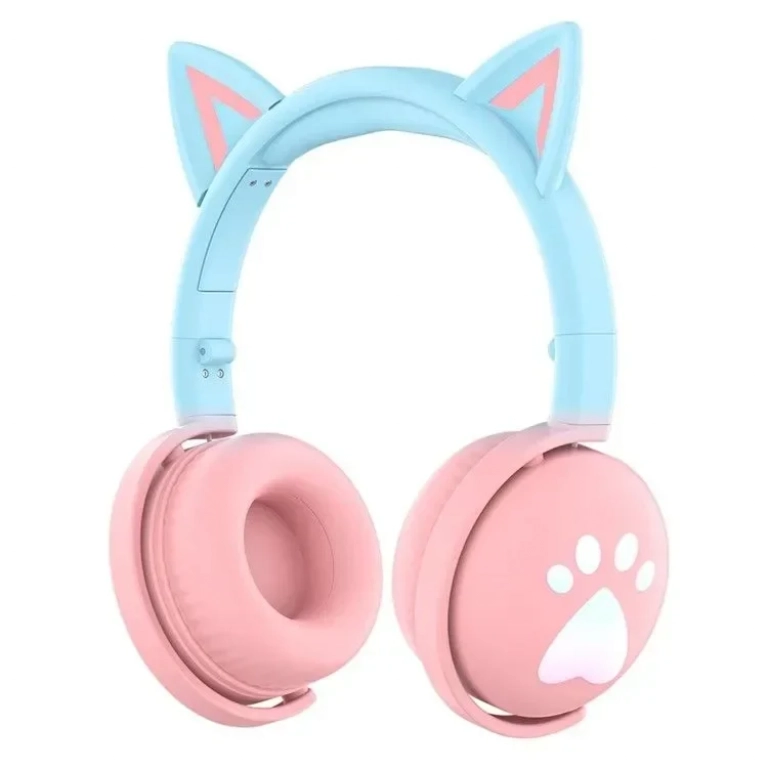 Ασύρματα Ακουστικά Bluetooth KE28 Cute Cat Ears με Αποσπώμενο Μικρόφωνο σε Ροζ-Μπλε χρώμα