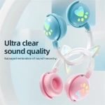 Ασύρματα Ακουστικά Bluetooth KE28 Cute Cat Ears με Αποσπώμενο Μικρόφωνο σε Ροζ-Μπλε χρώμα