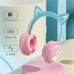 Ασύρματα Ακουστικά Bluetooth KE28 Cute Cat Ears με Αποσπώμενο Μικρόφωνο σε Ροζ-Μπλε χρώμα