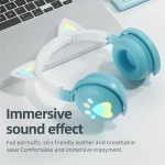 Ασύρματα Ακουστικά Bluetooth KE28 Cute Cat Ears με Αποσπώμενο Μικρόφωνο σε Μπλε-Λευκό Χρώμα