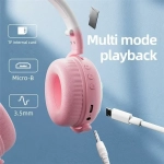 Ασύρματα Ακουστικά Bluetooth KE28 Cute Cat Ears με Αποσπώμενο Μικρόφωνο σε Ροζ-Λευκό χρώμα