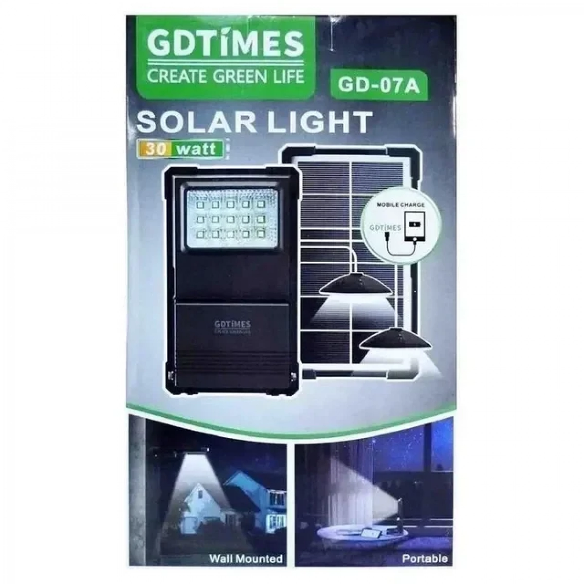 Φακός Έκτακτης Ανάγκης Power Bank Gd-Lite GD-Times GD-07A 30W με ηλιακή μπαταρία και 2 λαμπτήρες