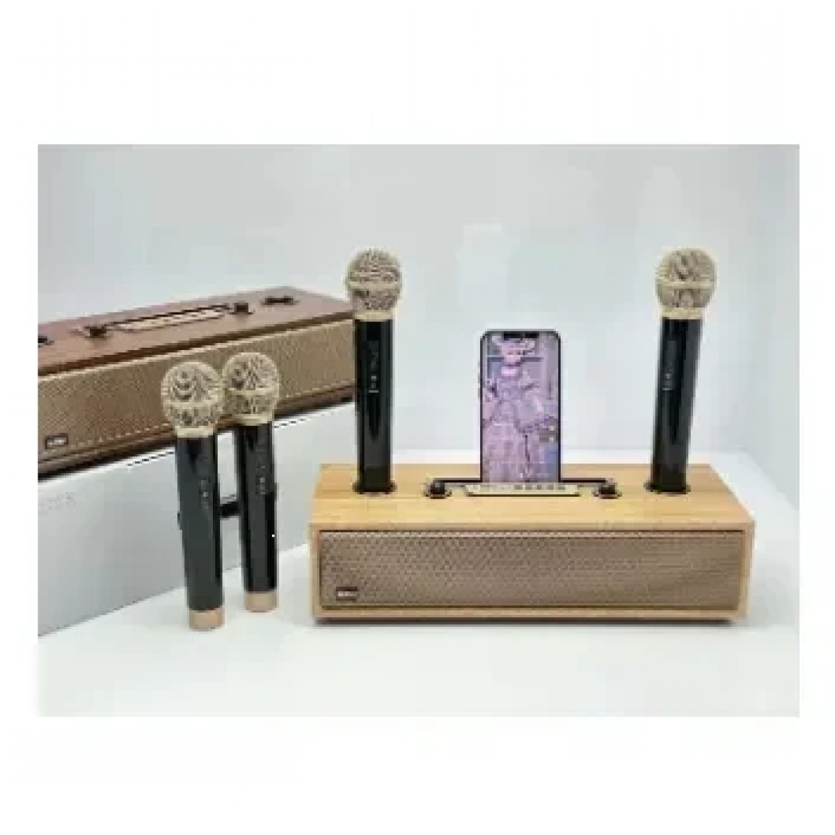 Ξύλινο Ηχείο Καραόκε XM-UK525 Bluetooth με 2 μικρόφωνα σε Μπεζ χρώμα