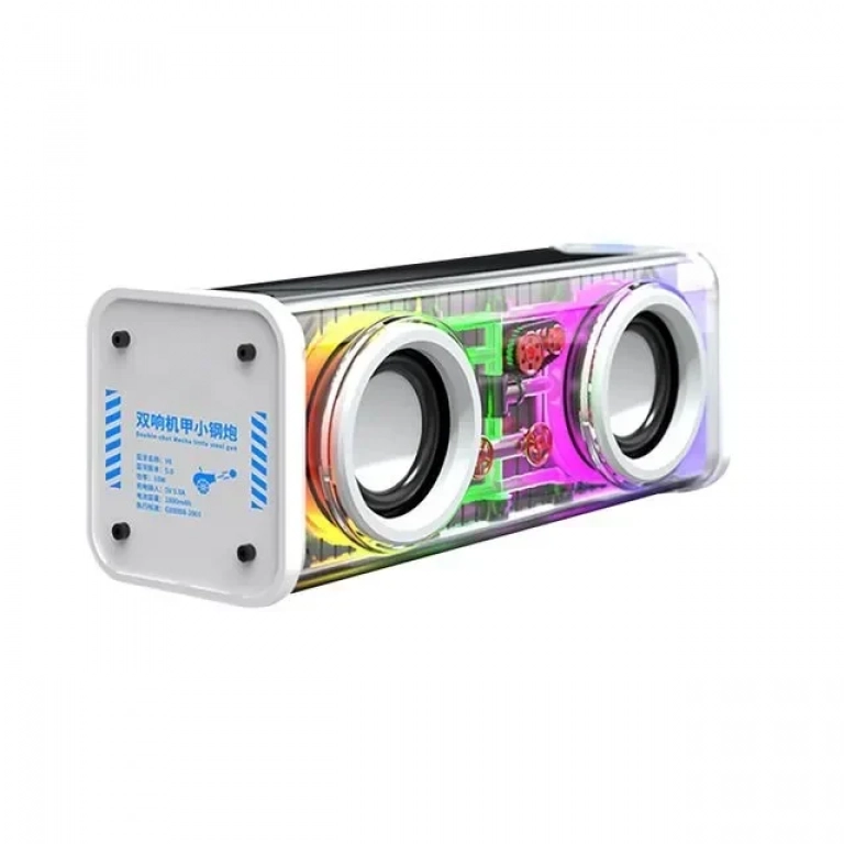 Ασύρματo Διπλό Ηχείο Bluetooth Mini V8 με LED φωτισμό Λευκό