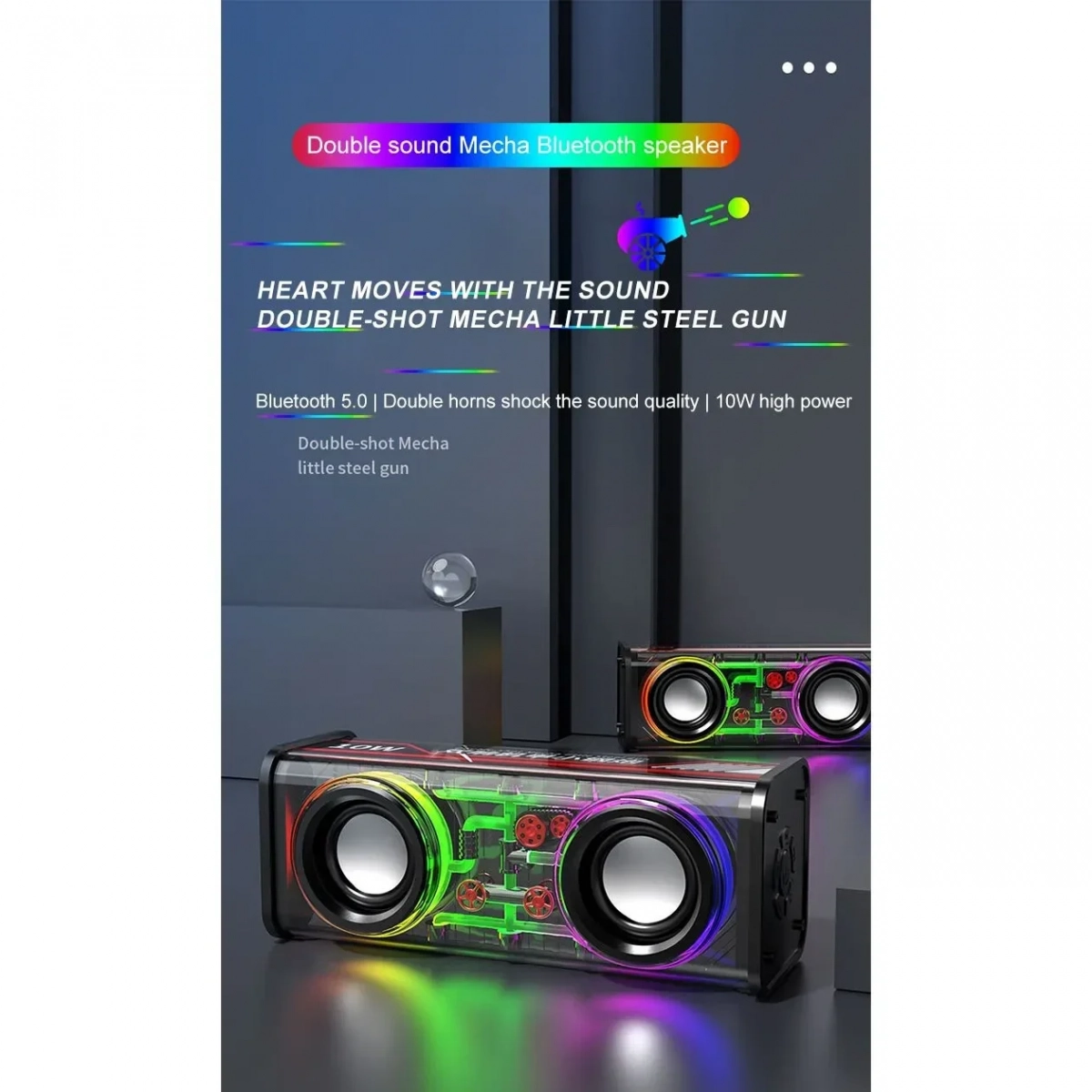 Ασύρματo Διπλό Ηχείο Bluetooth Mini V8 με LED φωτισμό Μαύρο