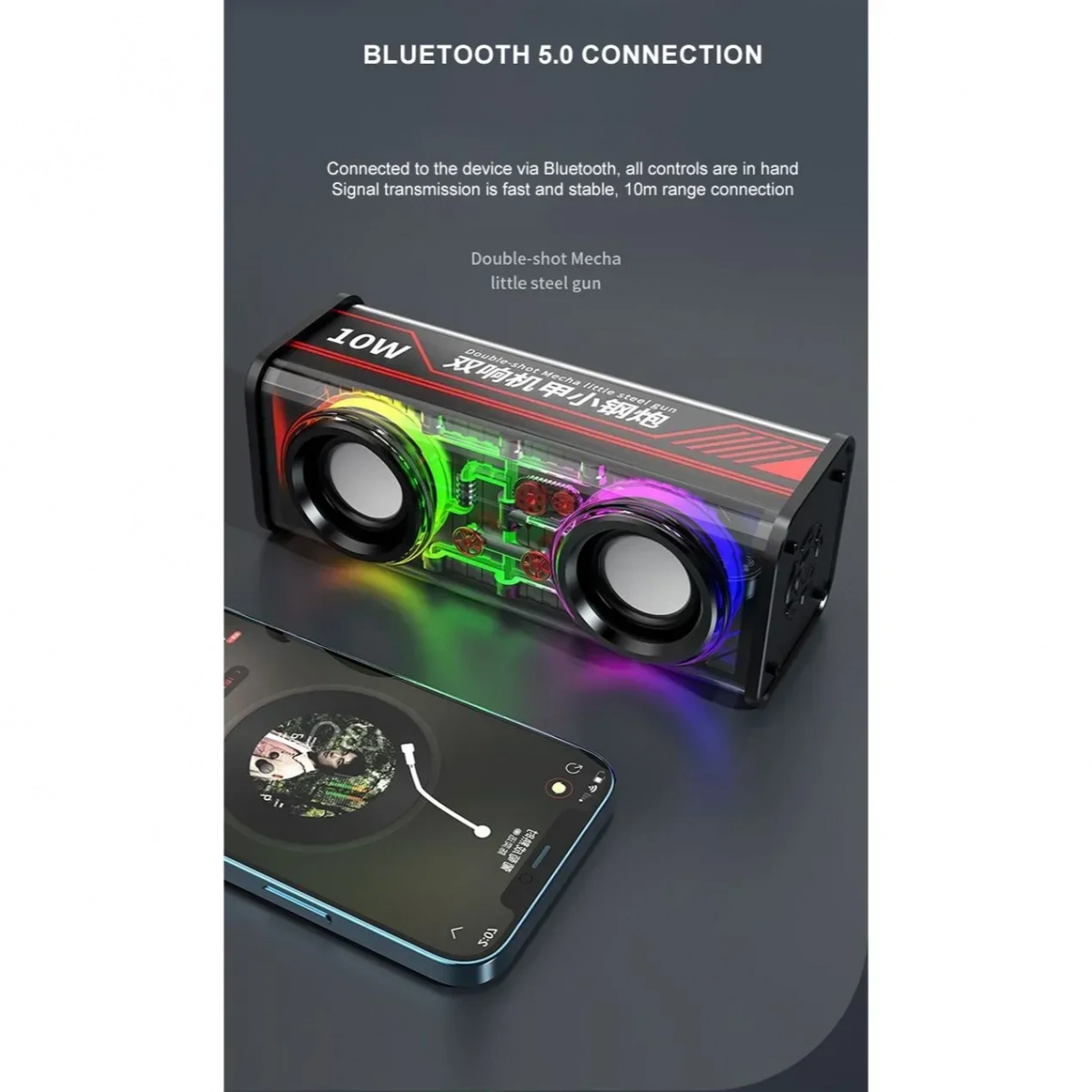 Ασύρματo Διπλό Ηχείο Bluetooth Mini V8 με LED φωτισμό Μαύρο