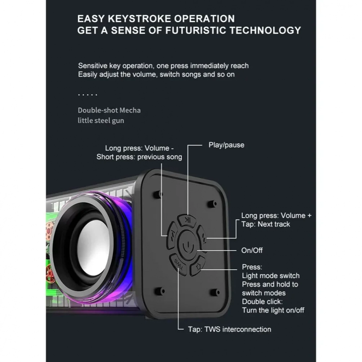Ασύρματo Διπλό Ηχείο Bluetooth Mini V8 με LED φωτισμό Μαύρο