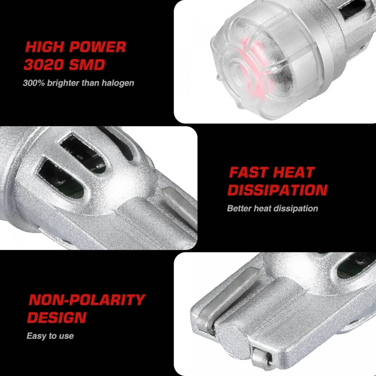 T10 LED 12V 3 SMD 3020 3W 65LM κόκκινο 2 τεμάχια A500 SL2 T10R NOVSIGHT