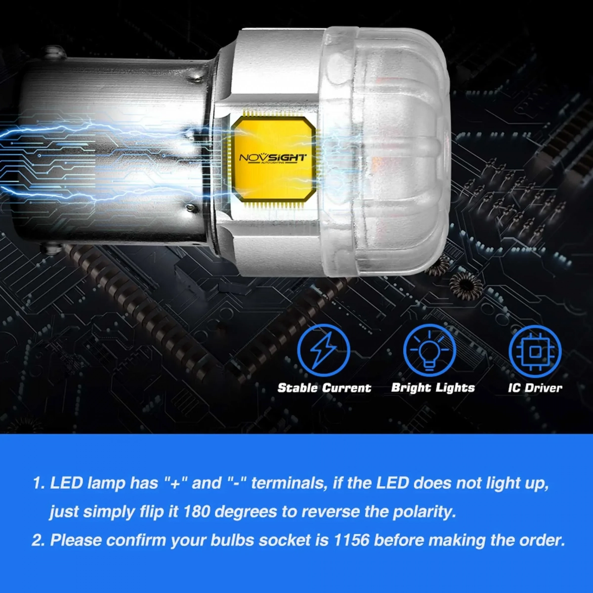 Μονοπολική λάμπα LED 1156 BA15S 12V 9 SMD 3020 9W 700LM 6500K ψυχρό λευκό 2 τεμάχια A500 SL2 1156W NOVSIGHT
