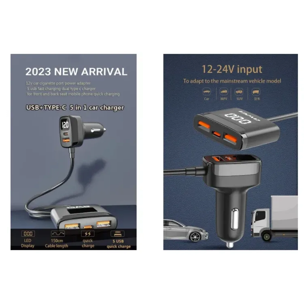 Awei C-853 Φορτιστής Αυτοκινήτου 1.5m Fast Charging 78W
