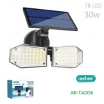 Αδιάβροχος ηλιακός προβολέας 78LED με πάνελ 30W Aerbes AB-TA006
