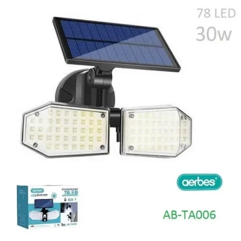 Αδιάβροχος ηλιακός προβολέας 78LED με πάνελ 30W Aerbes AB-TA006
