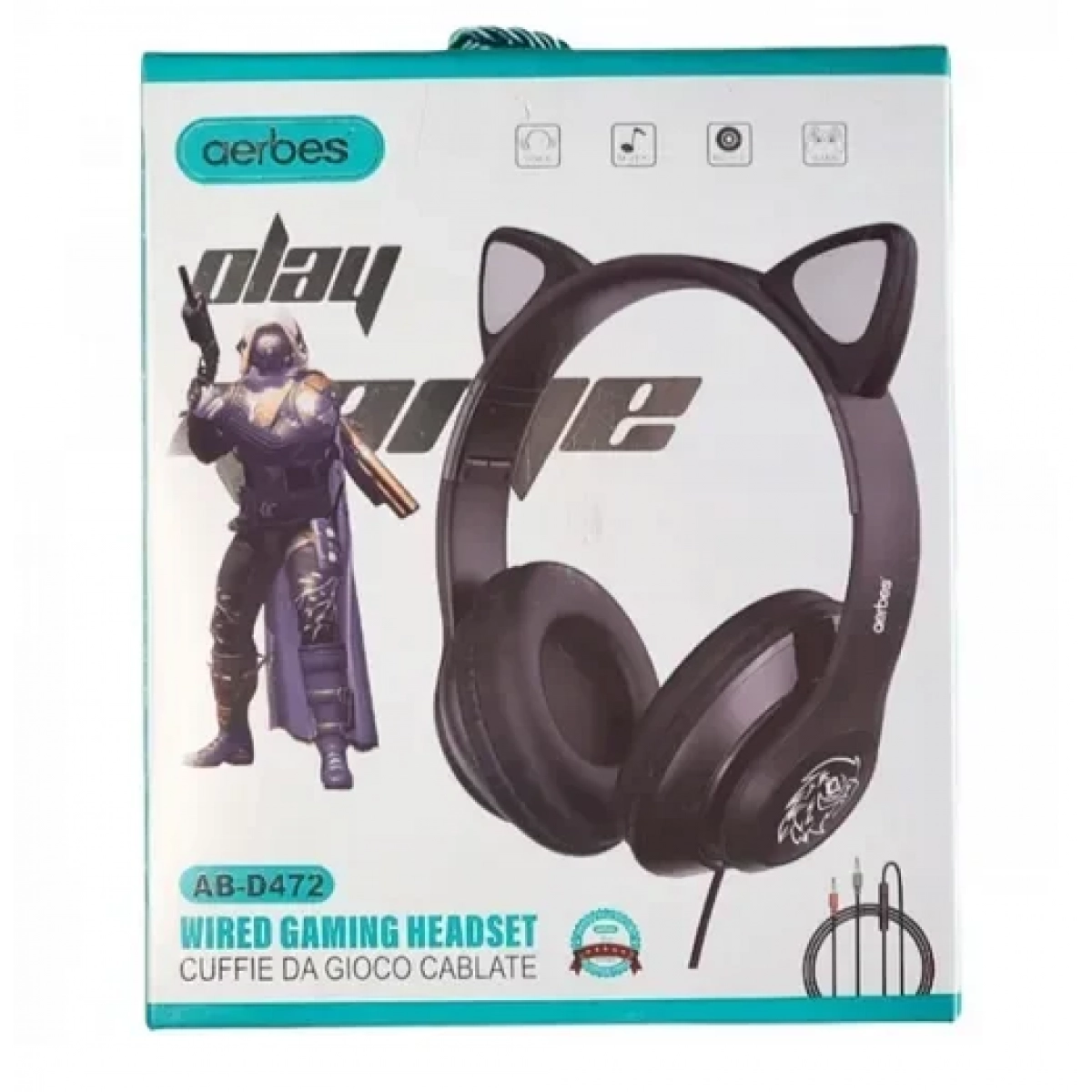 Ενσύρματα ακουστικά αυτιά γάτας Light-Up Anime Aerbes AB-D472 μαύρα - Image 2