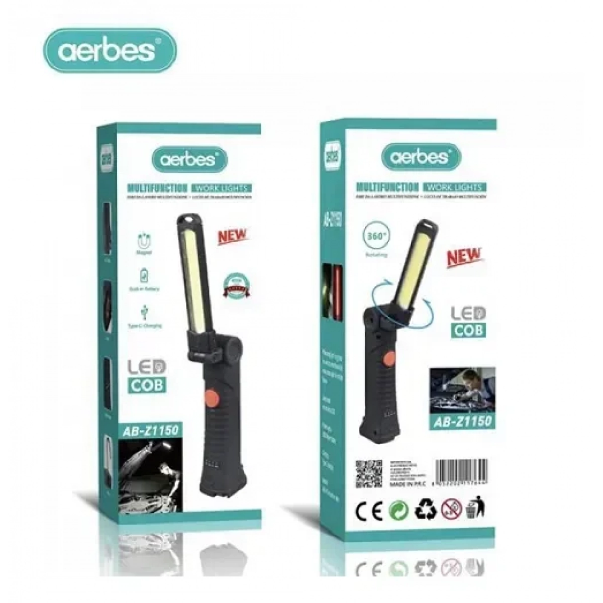Επαναφορτιζόμενος φακός εργασίας Aerbes AB-Z1150 μαύρο - Image 2
