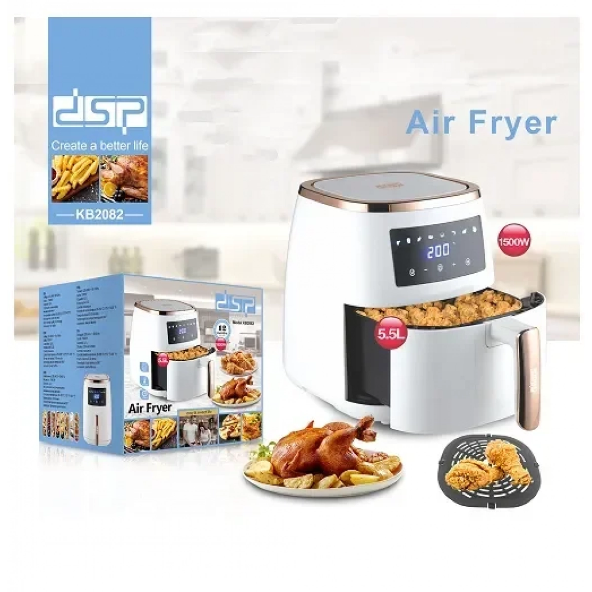 Φριτέζα αέρος με αποσπώμενο κάδο 5.5lt DSP KB2082 λευκή - Image 3