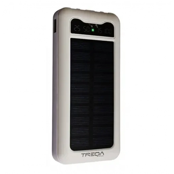 Ηλιακό Powerbank 10000mAh με ενσωματωμένα καλώδια φόρτισης, θύρα USB-A Treqa TR-946 λευκό