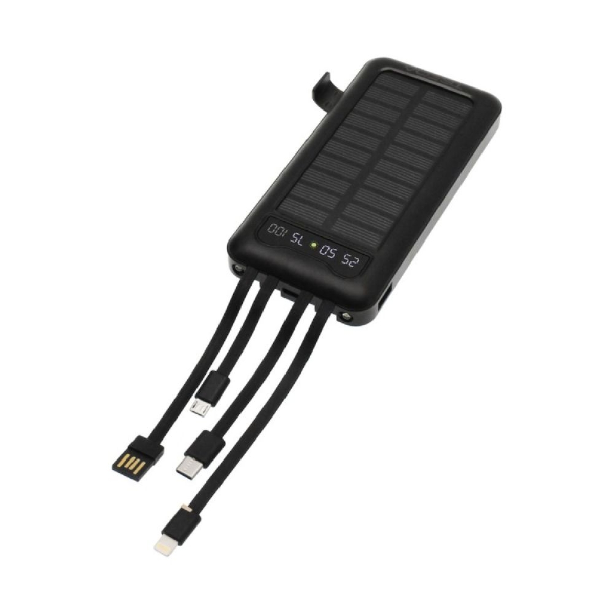 Ηλιακό Powerbank 10000mAh με ενσωματωμένα καλώδια φόρτισης, θύρα USB-A Treqa TR-946 μαύρο