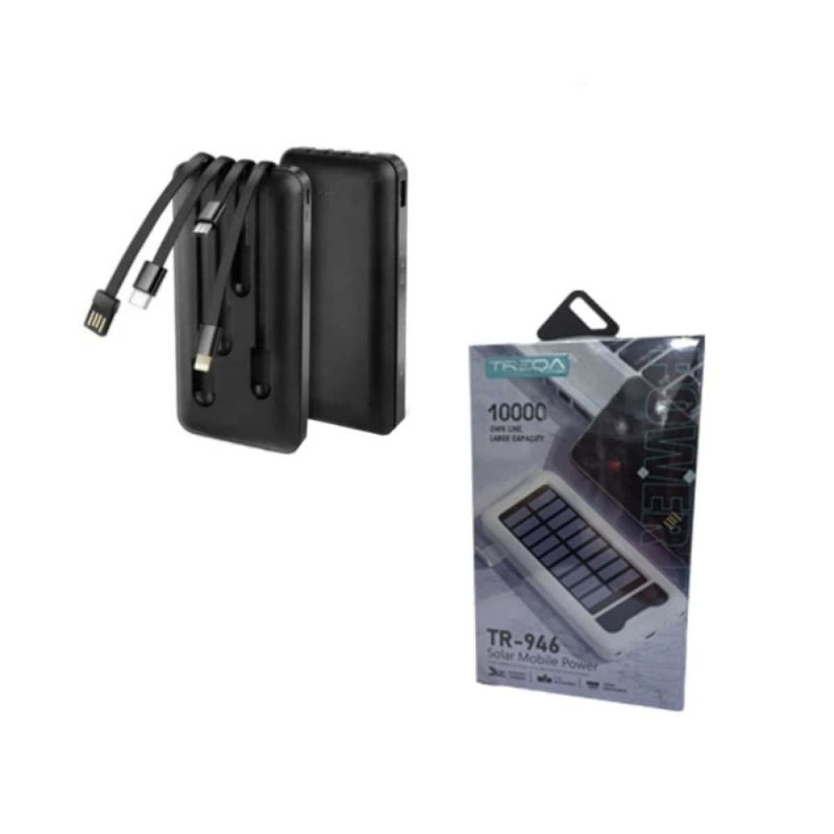 Ηλιακό Powerbank 10000mAh με ενσωματωμένα καλώδια φόρτισης, θύρα USB-A Treqa TR-946 μαύρο