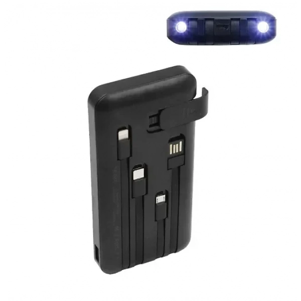 Ηλιακό Powerbank 10000mAh με ενσωματωμένα καλώδια φόρτισης, θύρα USB-A Treqa TR-946 μαύρο