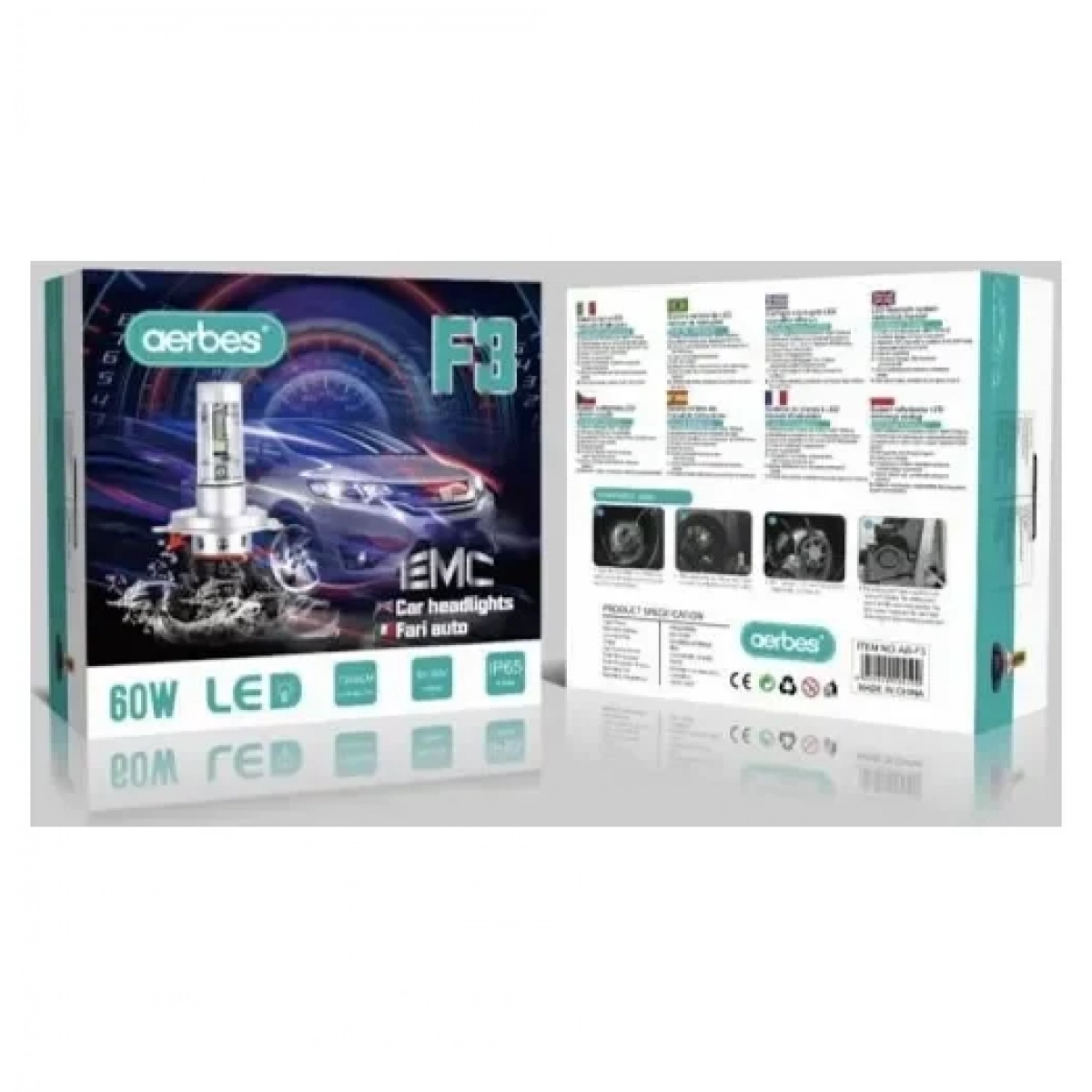 Λαμπτήρες LED SMD φώτα πορείας H4 60W 6000K F3 7200Lm Aerbes - Image 2