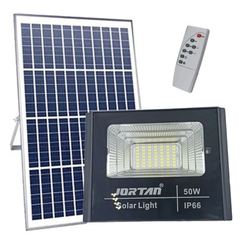 Στεγανός Ηλιακός Προβολέας IP66 Ισχύος 50W με Τηλεχειριστήριο και Ψυχρό Λευκό Φως σε Μαύρο χρώμα JT-BJ50W