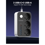 Πολύπριζο Ασφαλείας LDNIO SE3631C με 3 Πρίζες, 3 USB & 3 USB-C, Διακόπτη και Καλώδιο 2m