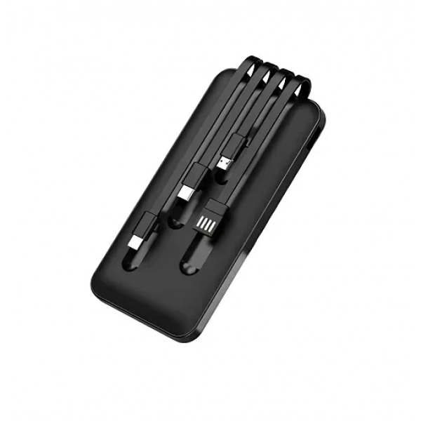 Powerbank 10000 mAh με ενσωματωμένα καλώδια φόρτισης & θύρα USB-A Treqa TR-931 μαύρο