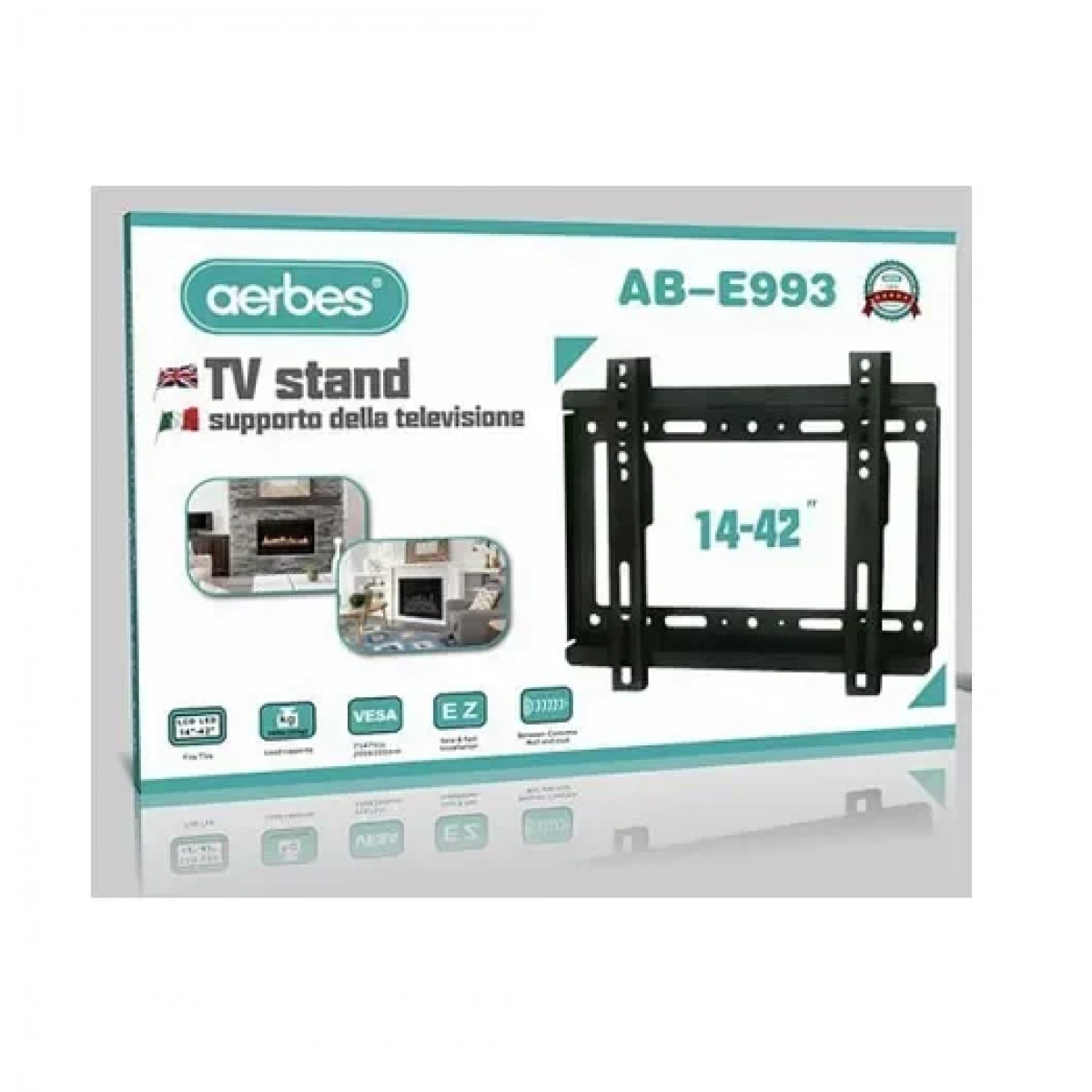 Βάση τηλεόρασης τοίχου έως 42″ και 25kg μαύρη Aerbes AB-E993 μαύρη - Image 2