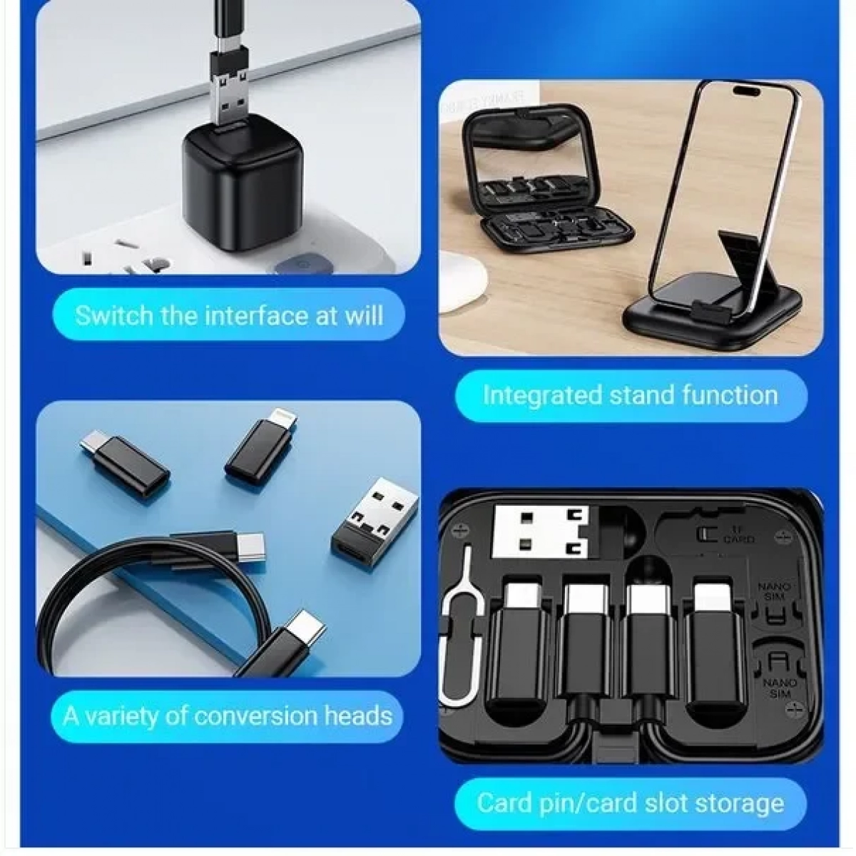 Σετ καλώδιο φόρτισης Type C 60w με 3 αντάπτορες usb σε θήκη Moxom MX-CB161