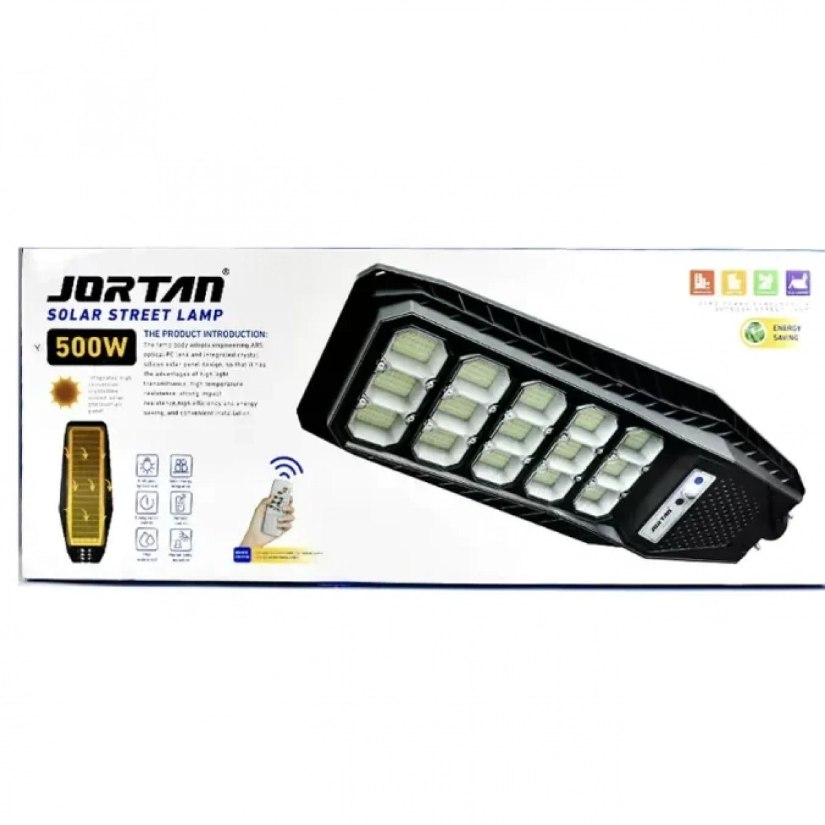 Ηλιακός Προβολέας Δρόμου LED 500W Λευκού Φωτισμού JORTAN J-500W Μαύρο