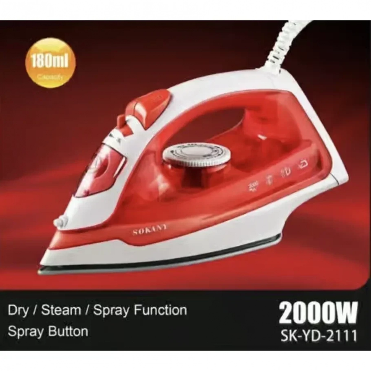 Σίδερο Ατμού 2000W Sokany SK-YD-211 σε Κόκκινο Χρώμα