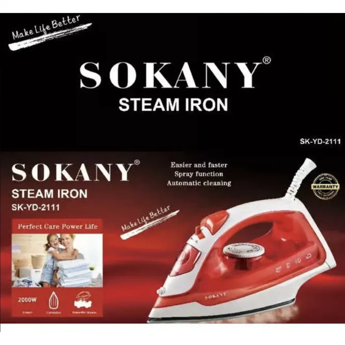 Σίδερο Ατμού 2000W Sokany SK-YD-211 σε Κόκκινο Χρώμα