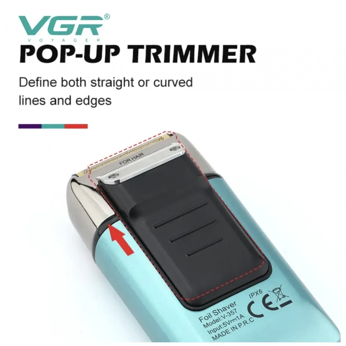 VGR V-357 Επαγγελματική Ξυριστική Μηχανή Αδιάβροχη με οθόνη LED σε Μπλε Χρώμα