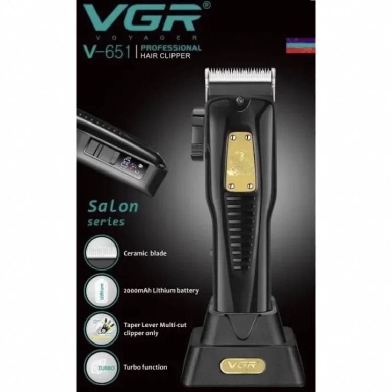 VGR V-651 Επαγγελματική Επαναφορτιζόμενη Κουρευτική Μηχανή σε Μαύρο Χρώμα