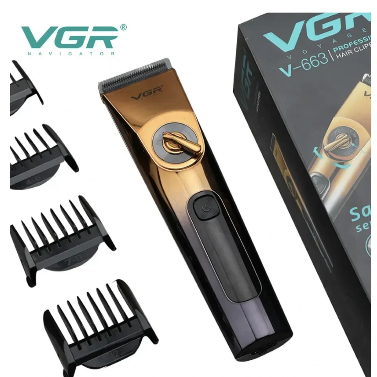 VGR V-663 Επαγγελματική Αδιάβροχη Κουρευτική Μηχανή με USB & οθόνη LED σε Κίτρινο Χρώμα