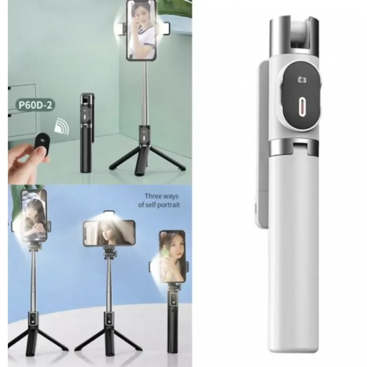 Selfie Stick - Τρίποδο P60D Plus με Bluetooth Λευκό